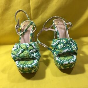 ANTONIO MELANI Green Patterned Knotted Platform Sandals SZ 9